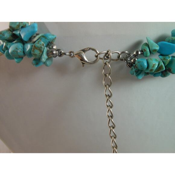Handcrafted Turquoise Blue Nugget Cross Crystal Necklace Vintage Boho Chic - Picture 4 of 6